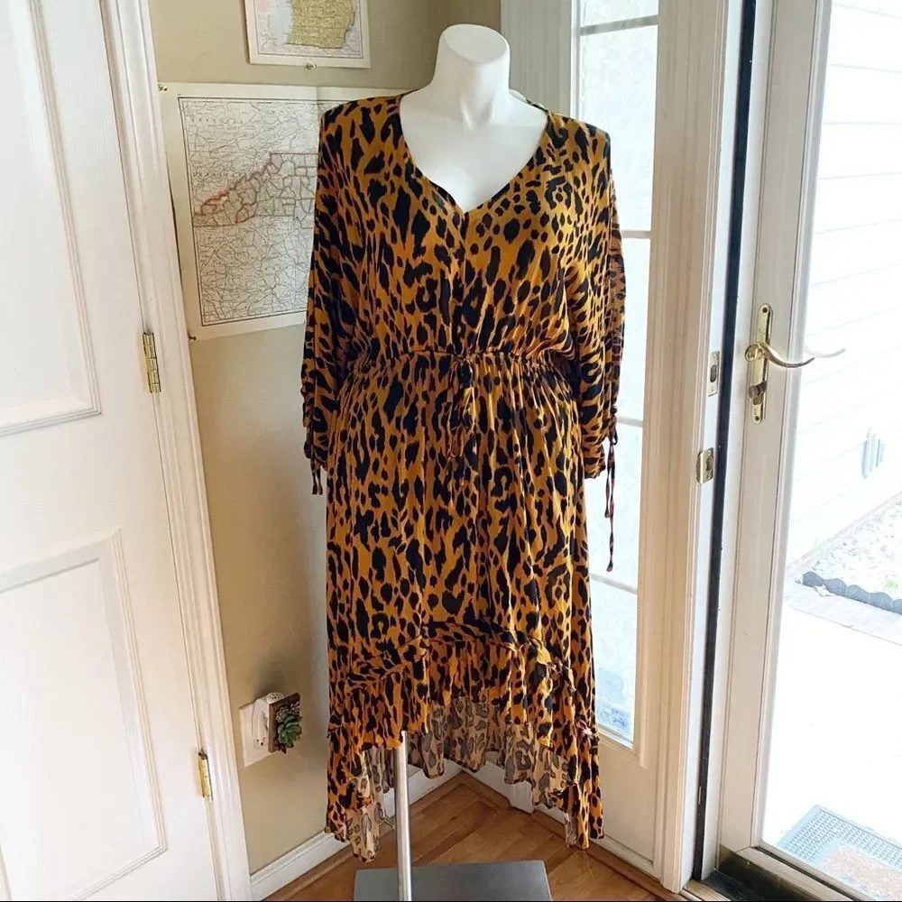 Bohemian Jungle Maxi Hi Lo Leopard Dress NWT - Picture 2 of 16